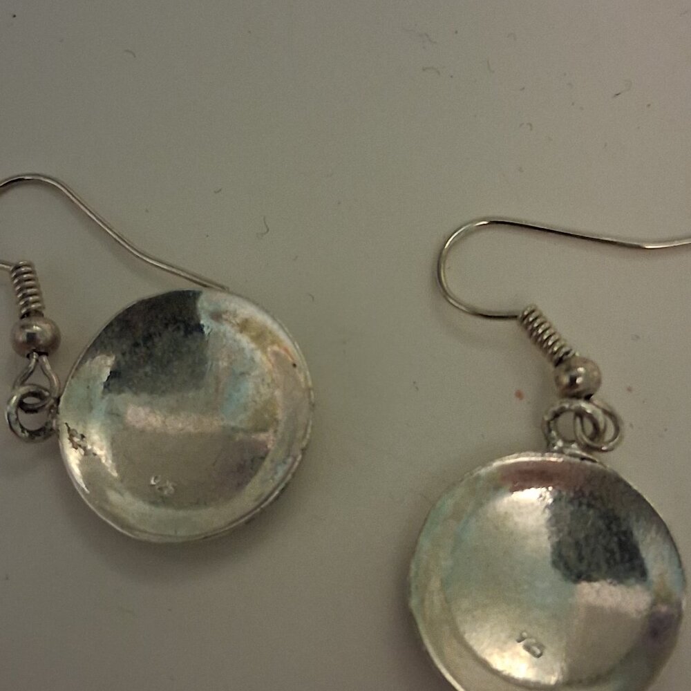 Vintage aztec calendar silver earrings mexico 925 - Picture 3 of 3